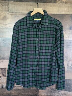 Prince & Fox Green Black Gray Plaid Button-Up Shirt Flannel Sz Large Men